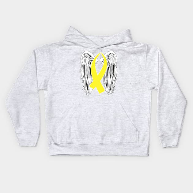 Winged Awareness Ribbon (Yellow) Kids Hoodie by BlakCircleGirl